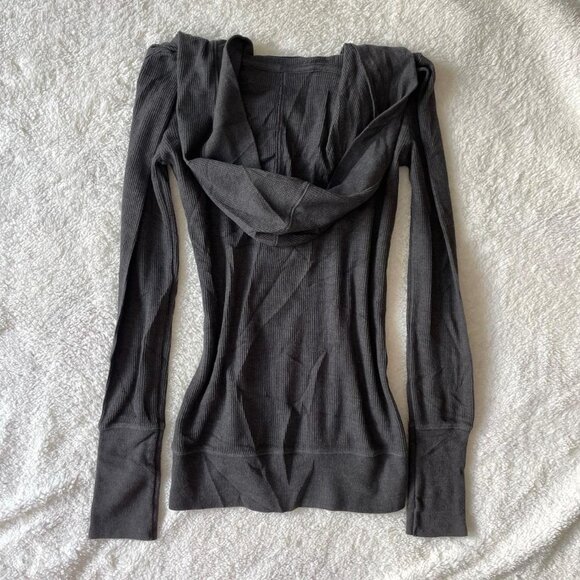 2000s Grey American Eagle Outfitters Hooded Long Sleeve - Picture 2 of 5